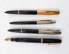 Parker 51 fountain pen with gold plated mounts, Parker duofold black fountain pen with gold coloured