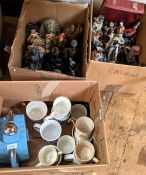 Quantity ceramic military figures, commemorative mugs and Egyptian souvenirs