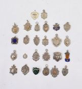 Collection of silver watch fob medals, Victorian and later including examples relating to chess,