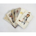 Three boxes of assorted postcards to include portrait studies and rural scenes, comical postcards,