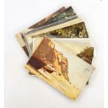 Two boxes of assorted postcards, assorted things including military, French military uniform,