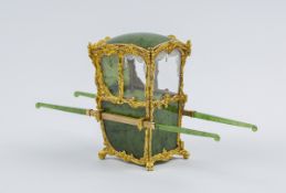 Fabergé nephrite, rock crystal, mother-of-pearl and gold miniature model of a sedan chair