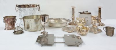 Quantity of silver-plate including ice bucket, biscuit barrel, glass and plated ice bucket, glass