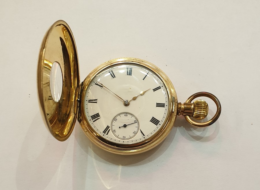 Dennison gold-plated half hunter pocket watch, button winding, with subsidiary seconds dial - Image 2 of 2