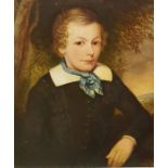 Unattributed Oil on panel Head and shoulders portrait of a young boy, possibly sailor uniform with a