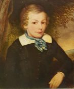 Unattributed Oil on panel Head and shoulders portrait of a young boy, possibly sailor uniform with a