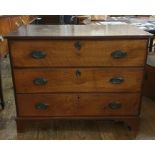 19th century oak chest of drawers, the rectangular top with rounded front corners, the plain edge