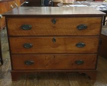 19th century oak chest of drawers, the rectangular top with rounded front corners, the plain edge