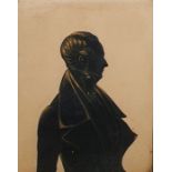 19th century painted black and gilt silhouette, half length portrait of a gentleman 12.5 x 9.5 cms