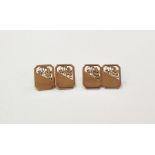 Pair 9ct gold double rectangle and leaf pierced cufflinks, approx. 6g gross