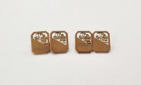 Pair 9ct gold double rectangle and leaf pierced cufflinks, approx. 6g gross