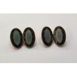 Pair 9ct gold and black and blue guilloche enamel oval and chain cufflinks, approx. 11.5g gross