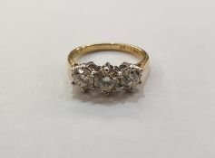 18ct gold three-stone diamond ring, the claw set stones 1.50ct total approx