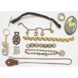 Good assortment of costume jewellery including gold-coloured chains, silver-coloured metal