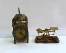 Brass lantern-style clock, the insides have been removed and replaced with a quartz movement and a