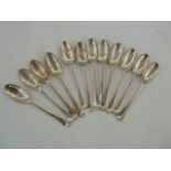 Set of 12 Georgian silver rat-tail pattern teaspoons, crested (marks rubbed), 5.4ozt Condition