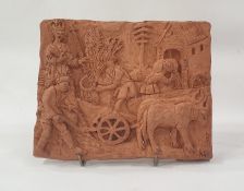 Marlene Badger terracotta sculpture- plaque harvest scene, 24cm and a Marlene Badger cast resin