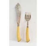 Pair Victorian silver and ivory-handled fish servers, London 1900, each anthemion pierced and having