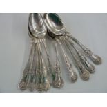 10 assorted Georgian and Victorian silver Kings pattern teaspoons, various makers and dates, 11.3ozt