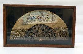 19th century fan with gilt and simulated tortoiseshell guards, printed leaf of "Fete Galante", in
