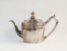 Georgian silver teapot of oval form, with foliate engraving, London 1799 by George Smith and