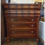 19th century Scottish mahogany chest of five long drawers with barleytwist pilasters, 121cm x 145.