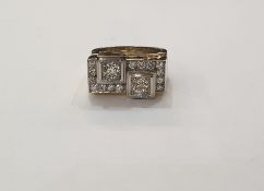 18ct white and yellow gold and diamond geometric Art Deco style ring set two old-cut diamonds 1ct