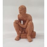 Marlene Badger terracotta sculpture of seated man on cushion, 20cm tall