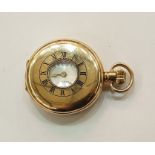 Denison gold-plated half hunter pocket watch, button winding, inscribed to face 'Royal Mail Sims',
