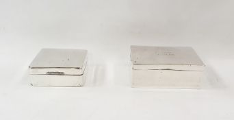 Silver cigarette box, with inscription, London 1895, 11.5cm wide and another smaller, 8.5cm (marks