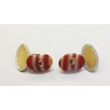 Pair 18ct gold, platinum and banded agate cufflinks, each set single oval banded agate stone, partly