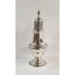 Georgian silver ? sugar caster from Writhen Knop, engraved and pierced lid, the whole of baluster