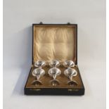 Set of six George V silver miniature goblets, in case, Birmingham 1926, 4.4ozt