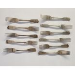 Set of five William IV silver fiddle pattern forks, London 1837 by William Bateman II and a set of