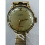 Mid twentieth century gent's Peerex 9 ct gold wristwatch with second hand on gilt strap