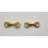 Pair 18ct gold double square pattern cufflinks, each twist rope engraved and hinged, approx. 14.5g