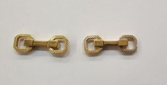 Pair 18ct gold double square pattern cufflinks, each twist rope engraved and hinged, approx. 14.5g