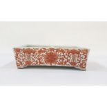 Chinese porcelain shallow dish, rectangular, painted in iron-red with chrysanthemums, scrolling