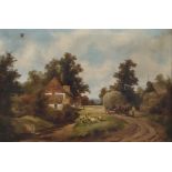 19th century school Pair oils on canvas Farmyard scenes, indistinctly signed and dated lower