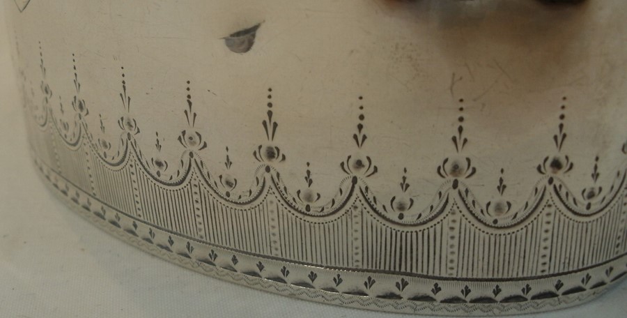 George III silver neoclassical oval tea caddy, with urn shaped finial, garland engraved borders, the - Image 4 of 5