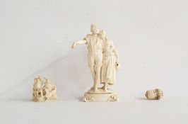 Dieppe figure group of a young man and girl, 14cm high, a carved model of a hen, a dog and a