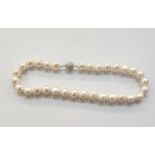 Large cultured pearl necklace with 9ct white gold satin-effect ball clasp