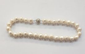 Large cultured pearl necklace with 9ct white gold satin-effect ball clasp