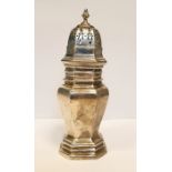 George V silver sugar castor with pierced grill and octagonal body