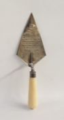 Victorian silver and ivory-handled presentation trowel, inscribed 'Presented to H W Elliot Esq, on