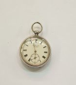 Late Victorian silver open-faced J W Benson pocket watch, key winding, with subsidiary seconds dial,