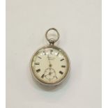 Late Victorian silver open-faced J W Benson pocket watch, key winding, with subsidiary seconds dial,