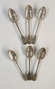 Six assorted Victorian and Georgian silver fiddle pattern tablespoons, various makers and dates,