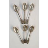 Six assorted Victorian and Georgian silver fiddle pattern tablespoons, various makers and dates,