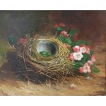 Abel Hold (1815-1891) Oil on board Study of birds' nests with eggs and pink blossom, signed and